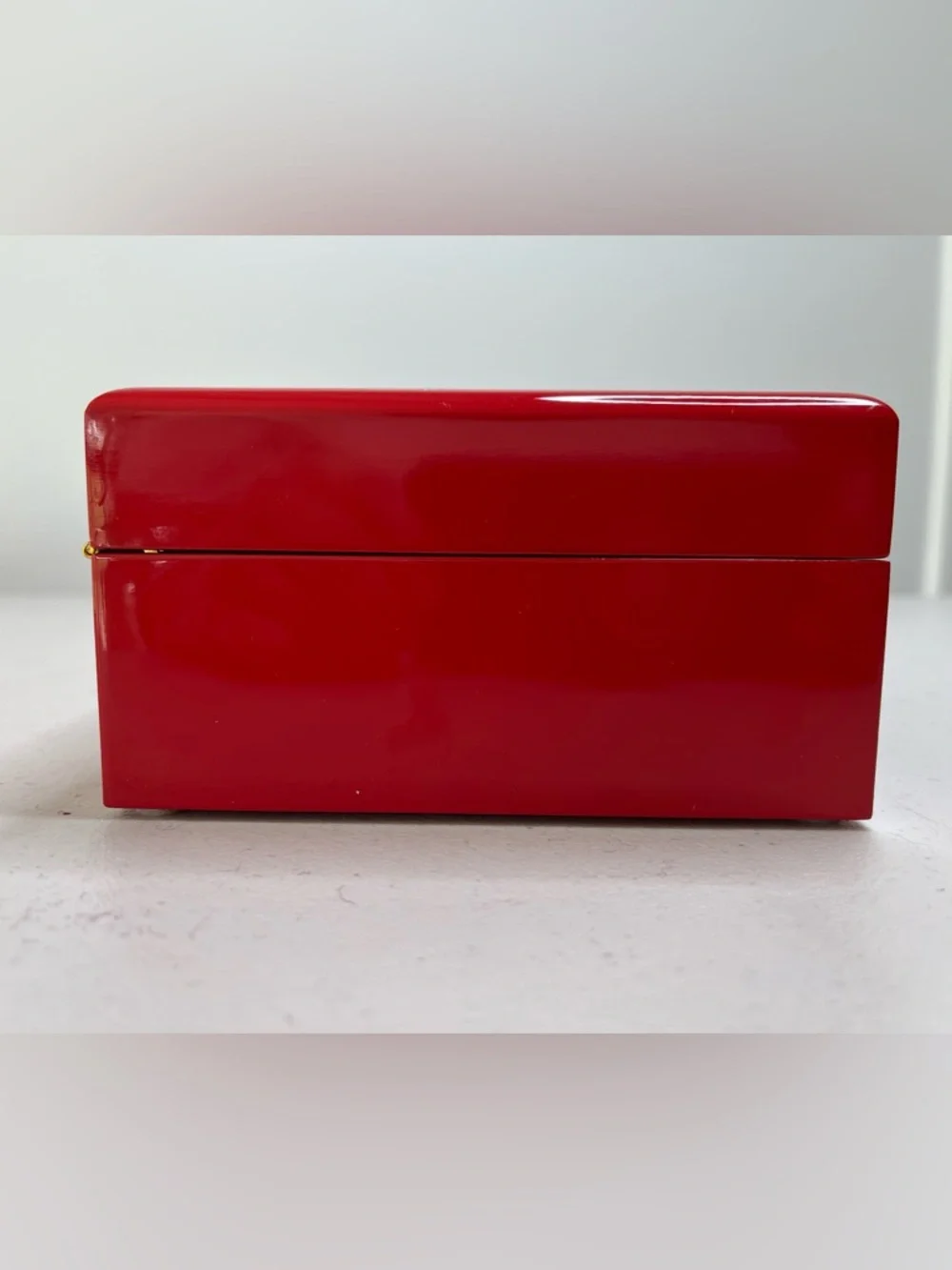 Red Vintage Wooden Jewelry Storage Box with Hand-Painted Floral Design